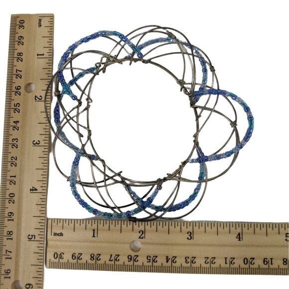 Vintage Blue Beaded Wire Bangle A135 - Picture 2 of 3